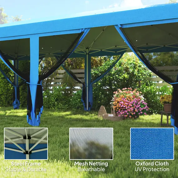 Buy 3 x 6m Pop Up Gazebo, Outdoor Canopy Shelter, Marquee Party Wedding Tent with 6 Mesh Walls and Carry Bag, Blue, 4 image