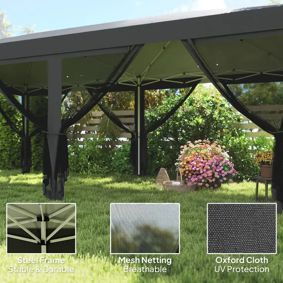 Buy 3 x 6m Pop Up Gazebo, Outdoor Canopy Shelter, Marquee Party Wedding Tent with 6 Mesh Walls and Carry Bag, Black, 4 image