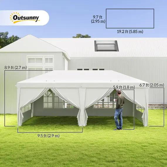 Buy 3 x 6 m Garden Pop Up Gazebo, Wedding Party Tent Marquee, Water Resistant Awning Canopy with Sidewalls, Windows, Carry Bag, White, 3 image