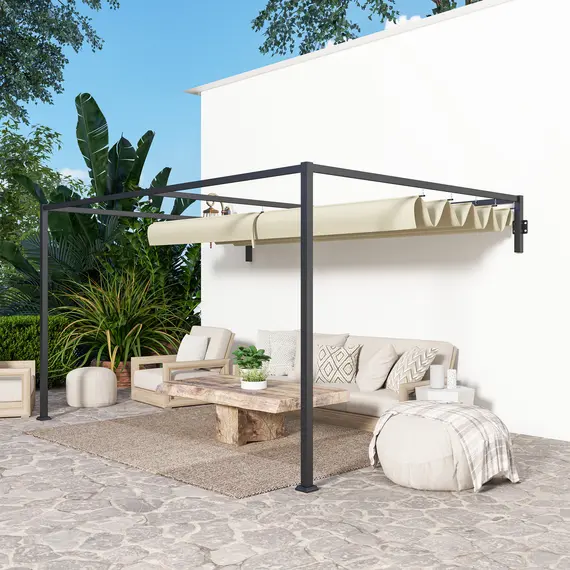 Buy 3 x 4m Steel Pergola, with Retractable Canopy - Khaki, 8 image