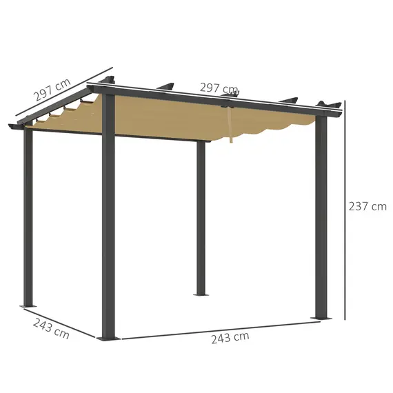 Buy 3 x 3m Aluminium Pergola, with Retractable Roof - Khaki, 3 image