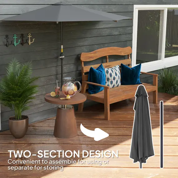 Buy 3(m) Half Parasol, Semi Round Umbrella with Metal Frame, Crank Handle for Balcony, Garden, Dark Grey, 6 image