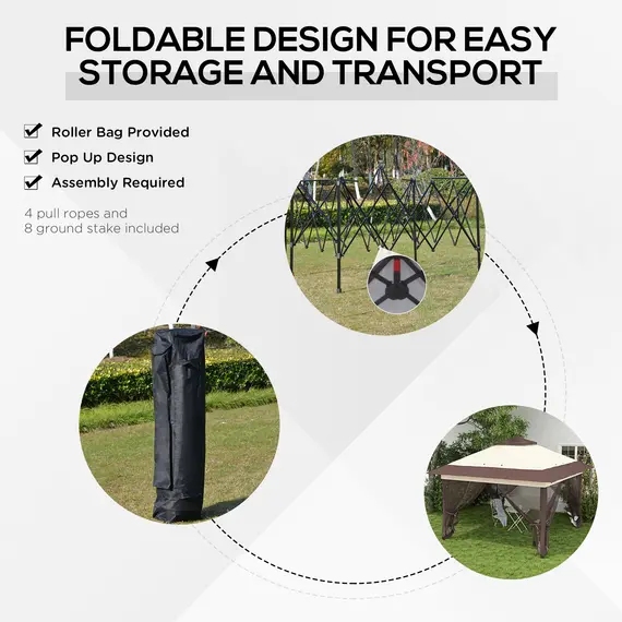 Buy 3.6 x 3.6 m Pop up Gazebo with Netting, Height Adjustable Party Tent Instant Canopy Sun Shade Shelter, Khaki, 5 image