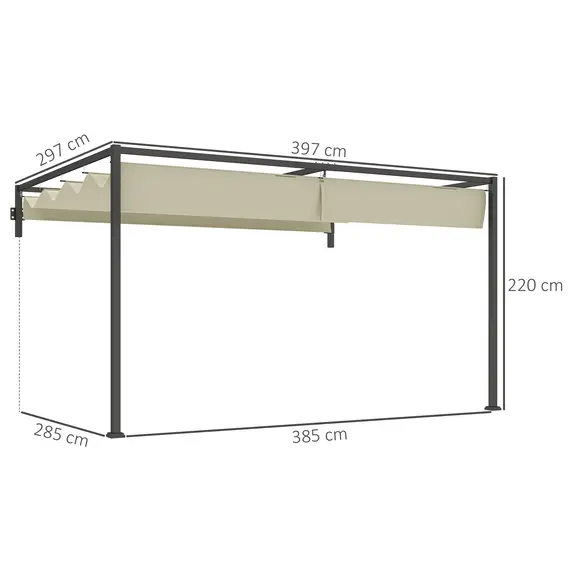 Buy 3 x 4m Steel Pergola, with Retractable Canopy - Khaki, 3 image