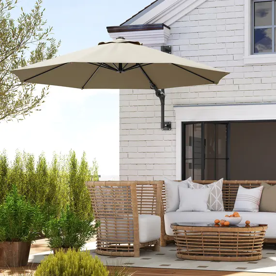 Buy 3(m) Wall-Mounted Parasol Shade, with Handle - Khaki, 2 image