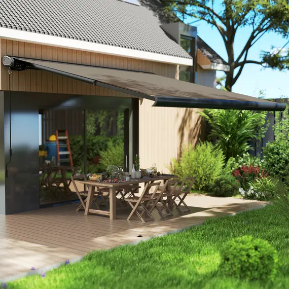 Buy 3.5 x 3 m Electric Awning with Remote Controller, Aluminium Frame DIY Retractable Awning, UV50+ Sun Shade Canopy for Garden Patio Deck Door Window, Light Grey, 2 image