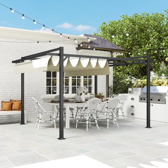 Buy 3 x 4m Aluminium Pergola, with Retractable Roof - Grey/Khaki, 9 image