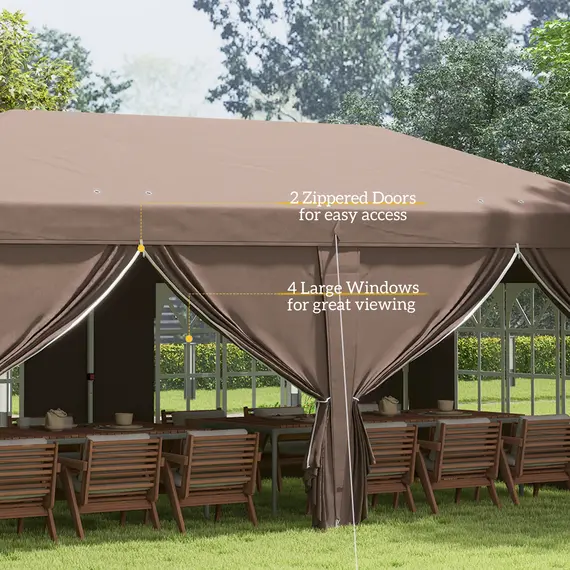 Buy 3 x 6 m Pop Up Gazebo with Sides and Windows, Height Adjustable Wedding Camping Party Tent Canopy Marquee with Storage Bag for Garden, Event, Brown, 7 image