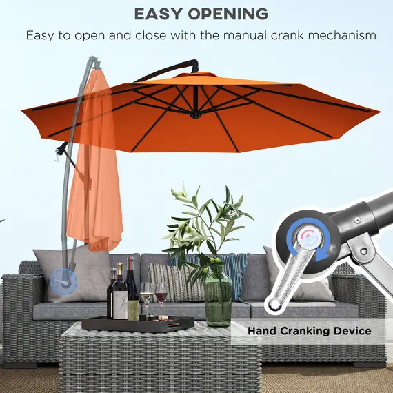 Buy 3(m) Overhanging Parasol, with Base - Orange, 4 image