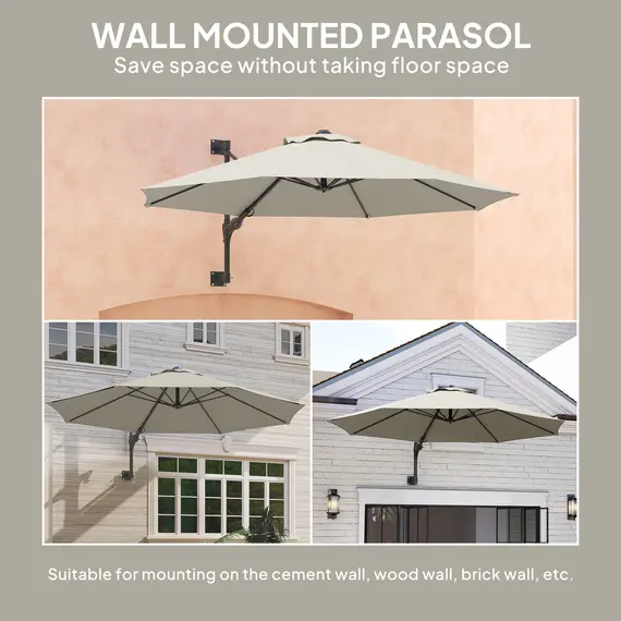 Buy 3(m) Wall-Mounted Parasol Shade, with Handle - Light Grey, 8 image