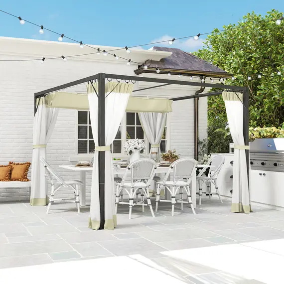 Buy 3 x 3m Aluminium Frame Pergola, with Retractable Roof - Khaki, 8 image