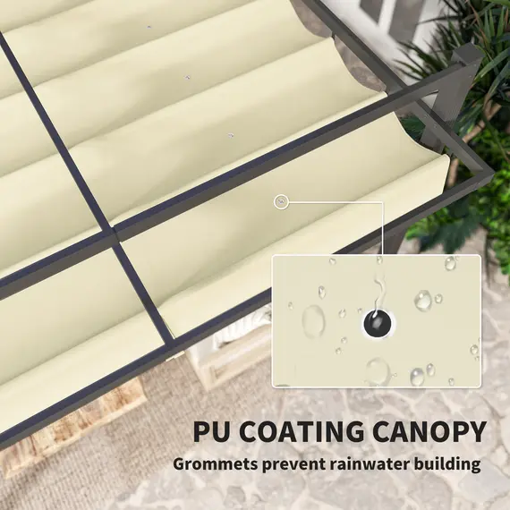 Buy 3 x 3m Aluminium Pergola, with Retractable Roof - Grey/Khaki, 5 image