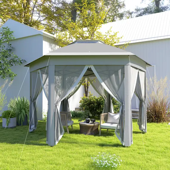 Buy 3 x 4m Garden Gazebo Hexagon Pop Up Gazebo Party Tent Canopy Double Roof Instant Shelter with Netting and Carry Bag for Outdoor Patio, Dark Grey, 7 image