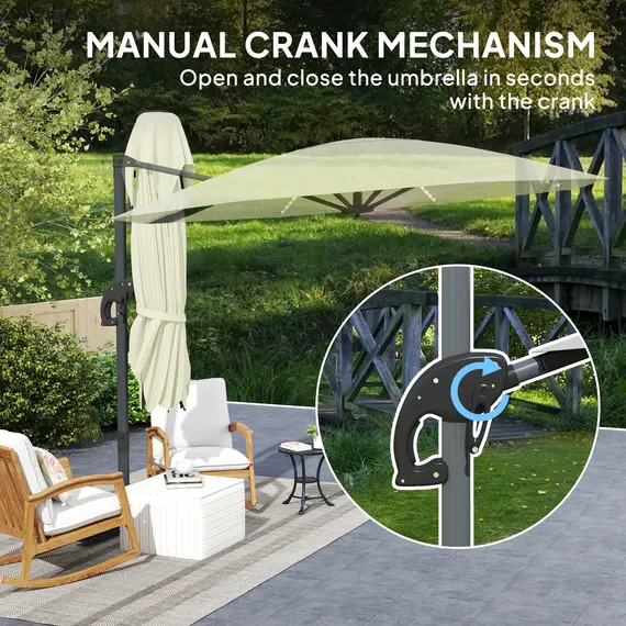 Buy 3(m) Cantilever Garden Parasol with Solar Powered Lights, Crank Handle & Cross Base, UPF 50+, 360° Rotation, Cream, 8 image