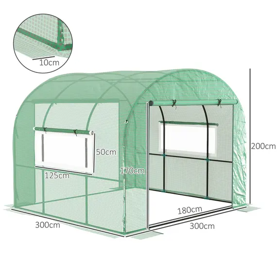 Buy 300 x 300cm Walk-In Polytunnel Greenhouse - Green, 3 image