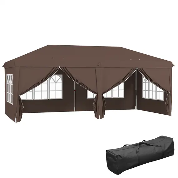Buy 3 x 6 m Pop Up Gazebo with Sides and Windows, Height Adjustable Wedding Camping Party Tent Canopy Marquee with Storage Bag for Garden, Event, Brown