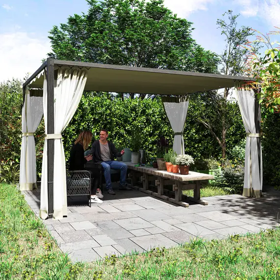 Buy 3 x 4m Aluminium Frame Pergola, with Retractable Roof - Khaki, 7 image