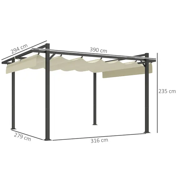 Buy 3 x 4m Aluminium Pergola, with Retractable Roof - Grey/Khaki, 3 image