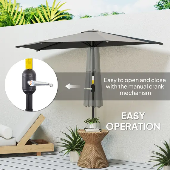 Buy 3(m) Half Parasol, Semi Round Umbrella with Metal Frame, Crank Handle for Balcony, Garden, Dark Grey, 4 image