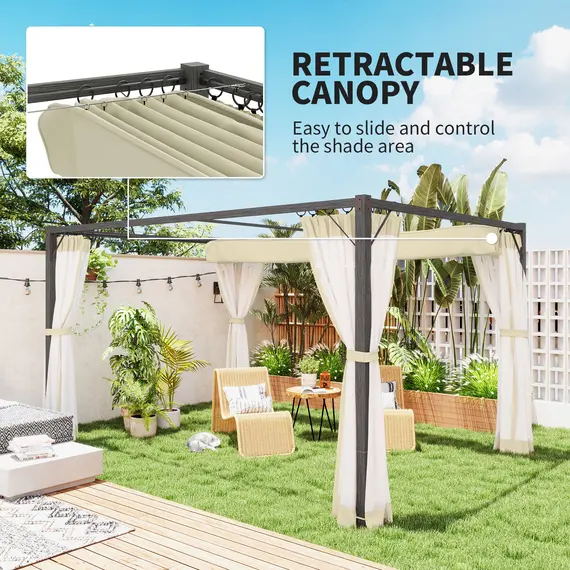 Buy 3 x 4m Aluminium Frame Pergola, with Retractable Roof - Khaki, 4 image