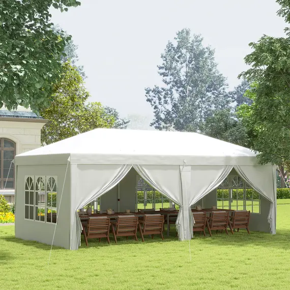 Buy 3 x 6 m Garden Pop Up Gazebo, Wedding Party Tent Marquee, Water Resistant Awning Canopy with Sidewalls, Windows, Carry Bag, White, 2 image
