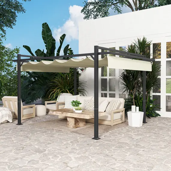 Buy 3 x 4m Aluminium Pergola, with Retractable Roof - Grey/Khaki, 8 image