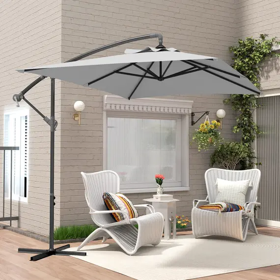 Buy 3(m) Cantilever Overhanging Parasol, with Cross Base - Light Grey, 8 image