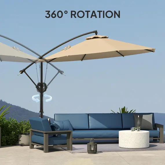 Buy 3(m) Garden Cantilever Parasol with Cover and Wind Protection Strap, Round Overhanging Umbrella with Crank Handle and Tilt, Banana Patio Umbrella for Outdoor Sun Shade, UPF50+, Khaki, 7 image