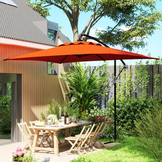 Buy 3(m) Cantilever Overhanging Parasol, with Cross Base - Orange, 8 image