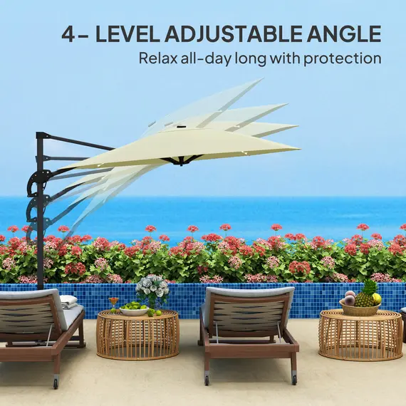 Buy 3(m) Cantilever Garden Parasol with Solar Powered Lights, Crank Handle & Cross Base, UPF 50+, 360° Rotation, Cream, 5 image