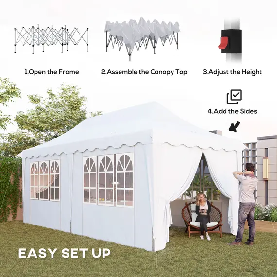 Buy 3 x 6m Pop Up Gazebo with Sides, UPF50+ Height Adjustable Marquee Party Tent, Wedding Canopy, Instant Event Shelter with Carry Bag and Sand Bags for Garden, White, 4 image