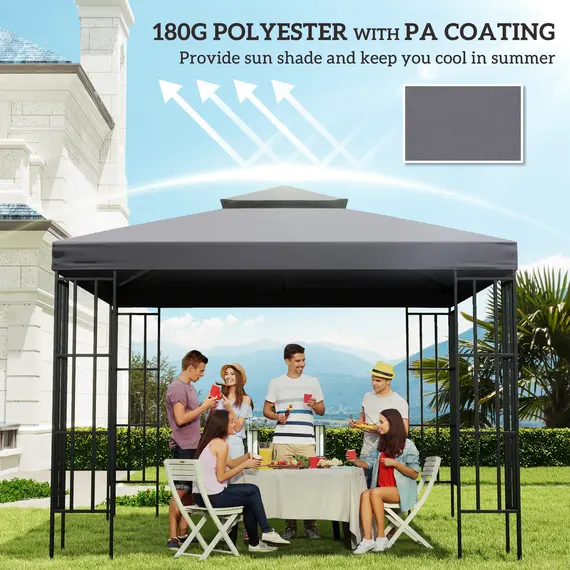 Buy 3(m) Gazebo Top Cover Double Tier Canopy Replacement Pavilion Roof Deep Grey, 6 image