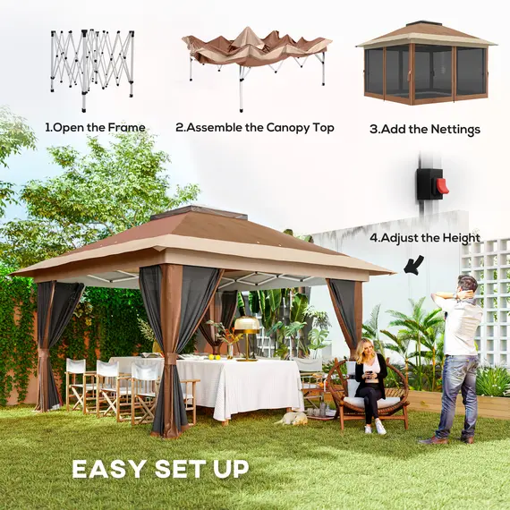 Buy 3.6 x 3.6m Pop-Up Gazebo, with Accessories - Brown, 4 image