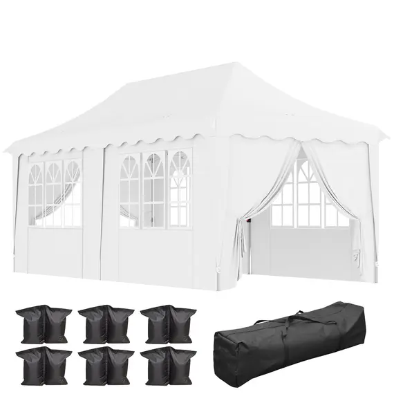 Buy 3 x 6m Pop Up Gazebo with Sides, UPF50+ Height Adjustable Marquee Party Tent, Wedding Canopy, Instant Event Shelter with Carry Bag and Sand Bags for Garden, White