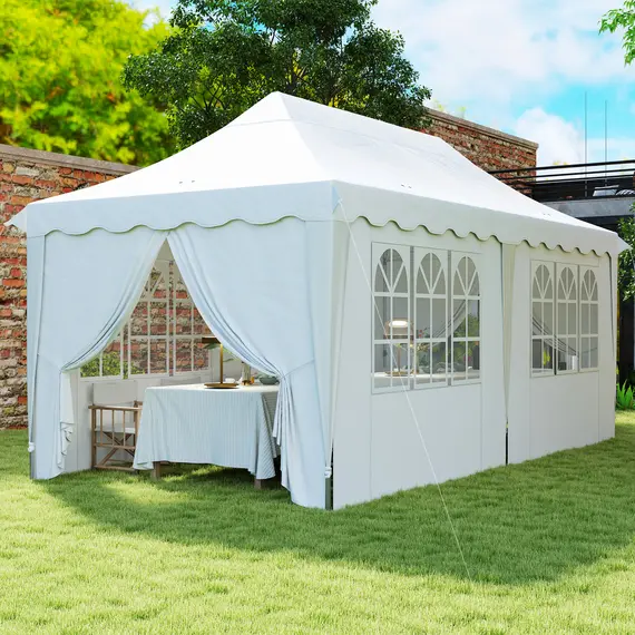 Buy 3 x 6m Pop Up Gazebo with Sides, UPF50+ Height Adjustable Marquee Party Tent, Wedding Canopy, Instant Event Shelter with Carry Bag and Sand Bags for Garden, White, 2 image