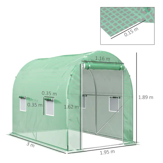 Buy 300 x 195cm Walk-In Tunnel Greenhouse - Green, 3 image