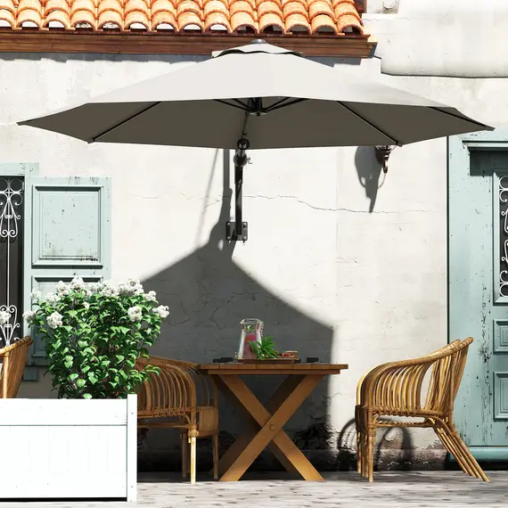 Buy 3(m) Wall-Mounted Parasol Shade, with Handle - Light Grey, 9 image