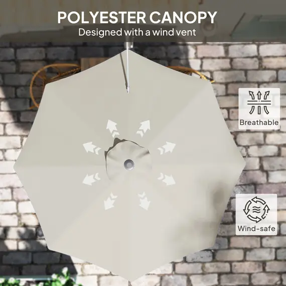 Buy 3(m) Wall-Mounted Parasol Shade, with Handle - Light Grey, 6 image