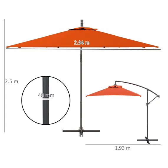 Buy 3(m) Cantilever Overhanging Parasol, with Cross Base - Orange, 3 image