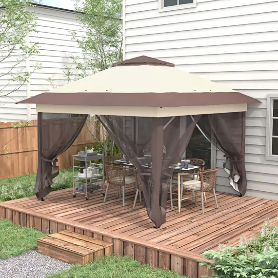 Buy 3.6 x 3.6 m Pop up Gazebo with Netting, Height Adjustable Party Tent Instant Canopy Sun Shade Shelter, Khaki, 2 image