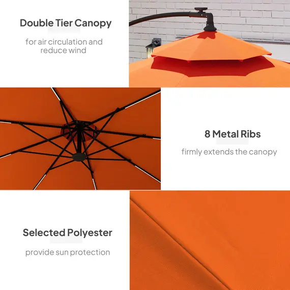 Buy 3(m) Cantilever Banana Parasol - Orange, 7 image