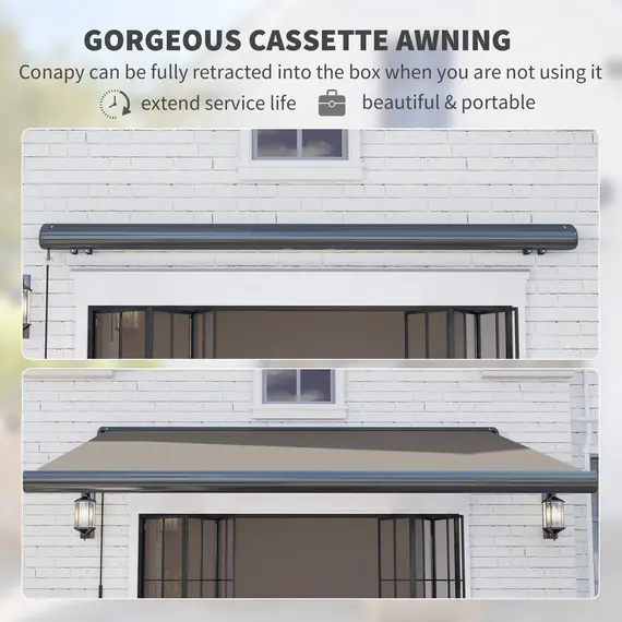 Buy 3.5 x 3 m Electric Awning with Remote Controller, Aluminium Frame DIY Retractable Awning, UV50+ Sun Shade Canopy for Garden Patio Deck Door Window, Light Grey, 5 image