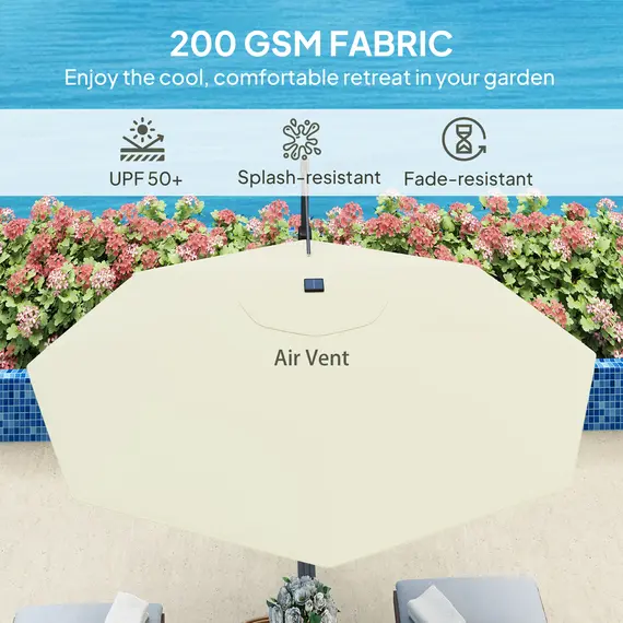 Buy 3(m) Cantilever Garden Parasol with Solar Powered Lights, Crank Handle & Cross Base, UPF 50+, 360° Rotation, Cream, 7 image