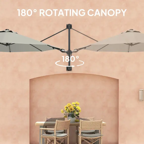 Buy 3(m) Wall-Mounted Parasol Shade, with Handle - Light Grey, 4 image