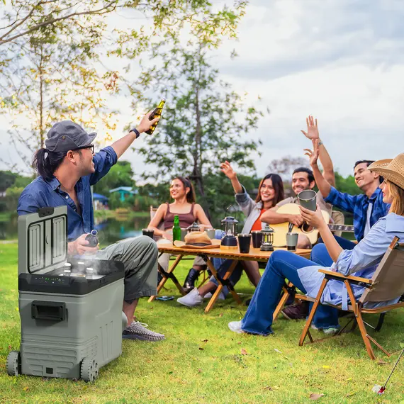 Buy 45L Camping Fridge Freezer Dual Zone, Portable Car Fridge 12V/24V DC & 100-240V AC, Electric Cool Box -20„ƒ-20„ƒ with Wheels and LED Light, for Travel, RV, Road Trip, Picnic, 2 image