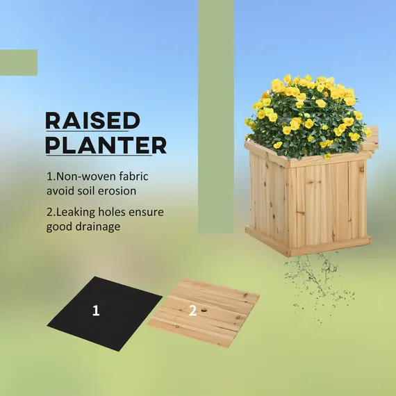 Buy 37L Wooden Garden Planter & Bench Combination Garden Raised Bed Patio Park Natural 176 x 38 x 40 cm, 5 image
