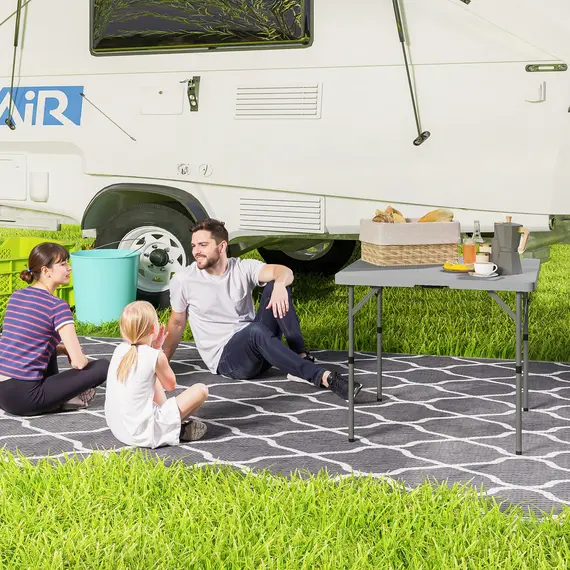 Buy 3ft Folding Camping Table, Heavy Duty Picnic Table with 2 Adjustable Height for Indoor Outdoor Garden, Party, BBQ, Dark Grey, 2 image