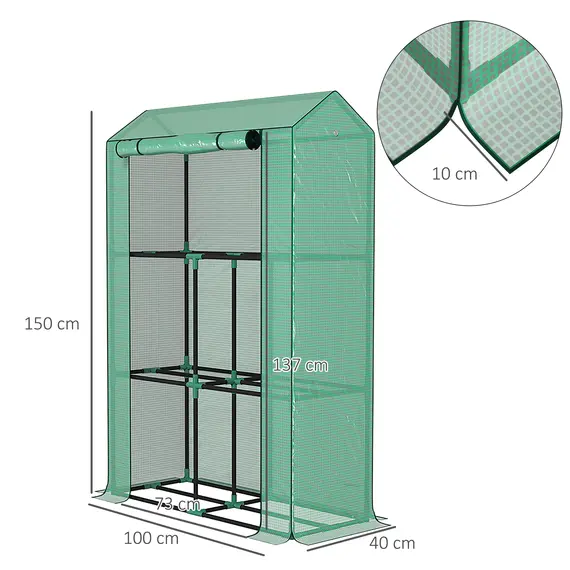 Buy 40 x 100cm Three Shelf Steel Frame Greenhouse - Green, 3 image