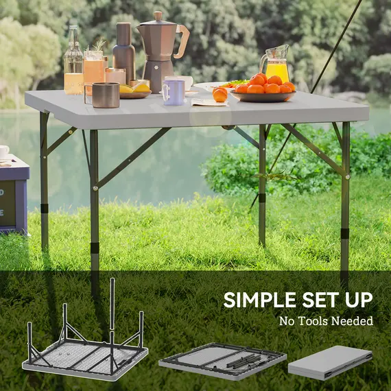 Buy 3ft Folding Camping Table, Heavy Duty Picnic Table with 2 Adjustable Height for Indoor Outdoor Garden, Party, BBQ, Dark Grey, 7 image