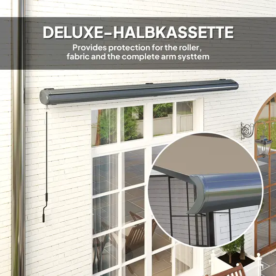 Buy 4 x 3(m) Full Cassette Electric Awning with Remote Controller, Aluminium Frame DIY Retractable Garden Awning, UPF50+ Sun Shade Canopy for Deck Door Window, Light Grey, 5 image